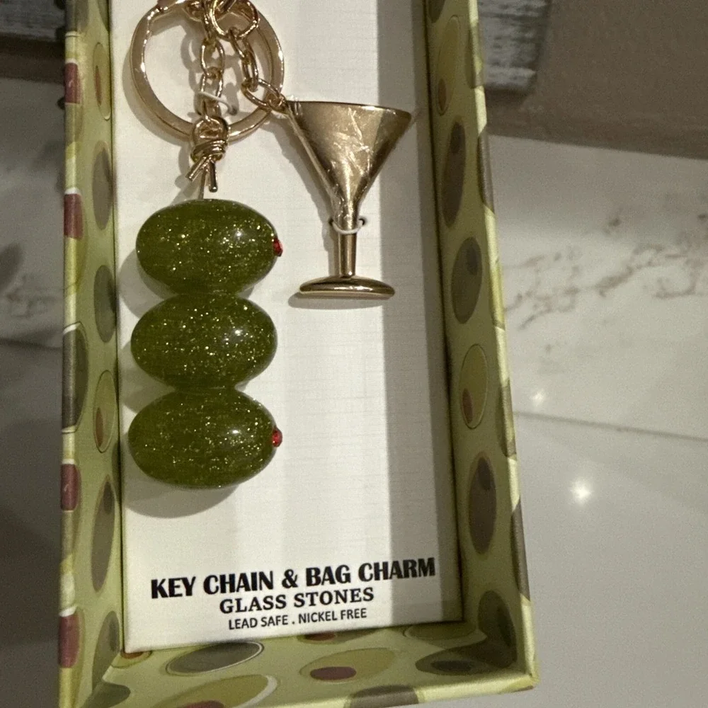 NEW RELEASE Piper K Sparkly Olive & Martini Glass Keychain Bag Charm